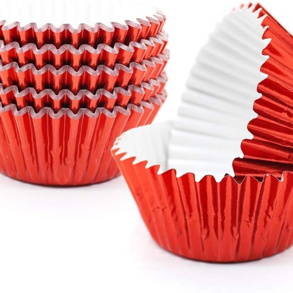 Cupcake Liners Red, Standard Size Red Foil Cupcake Liners Wrappers Metallic Baki